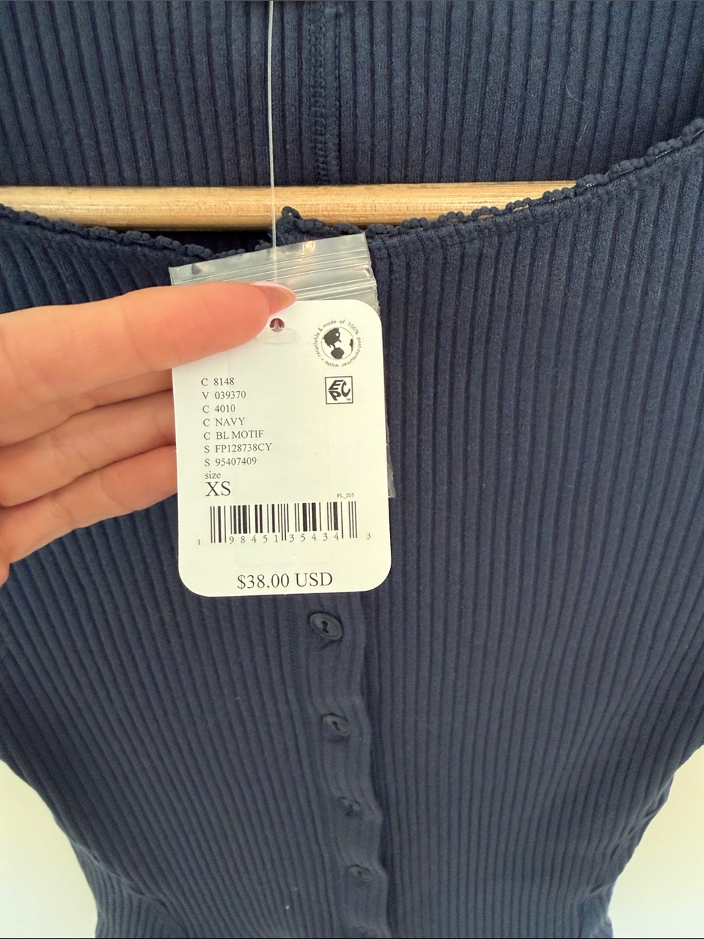Free People Navy Ribbed Button-Front Tee - Picture 2 of 4